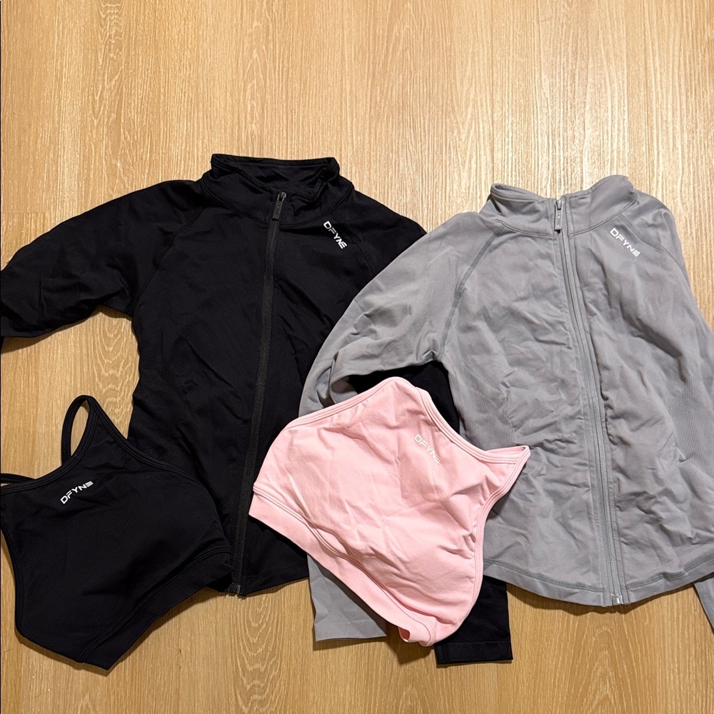 Dfyne sports bras and jackets - Black, Gray, and Pink